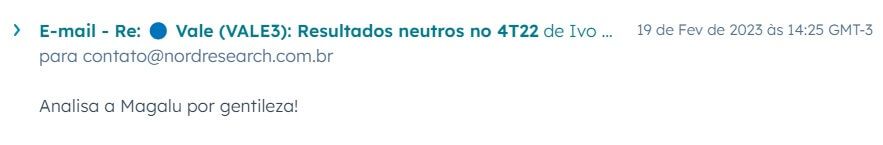 Por e-mail, leitor da Nord Research pede análise dos resultados do Magalu