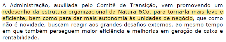 Comunicado sobre a reestruturação.