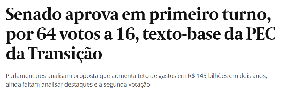 Matéria sobre a aprovação da PEC pelo Senado. 