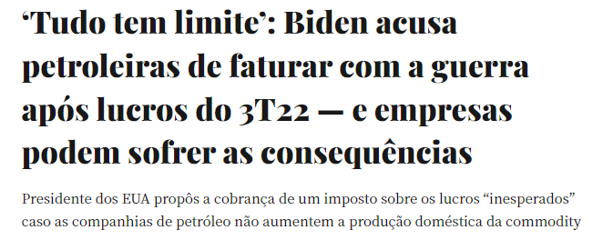 Matéria sobre as declarações recentes de Biden.