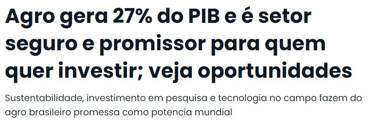 Notícia sobre participação do agronegócio no PIB.